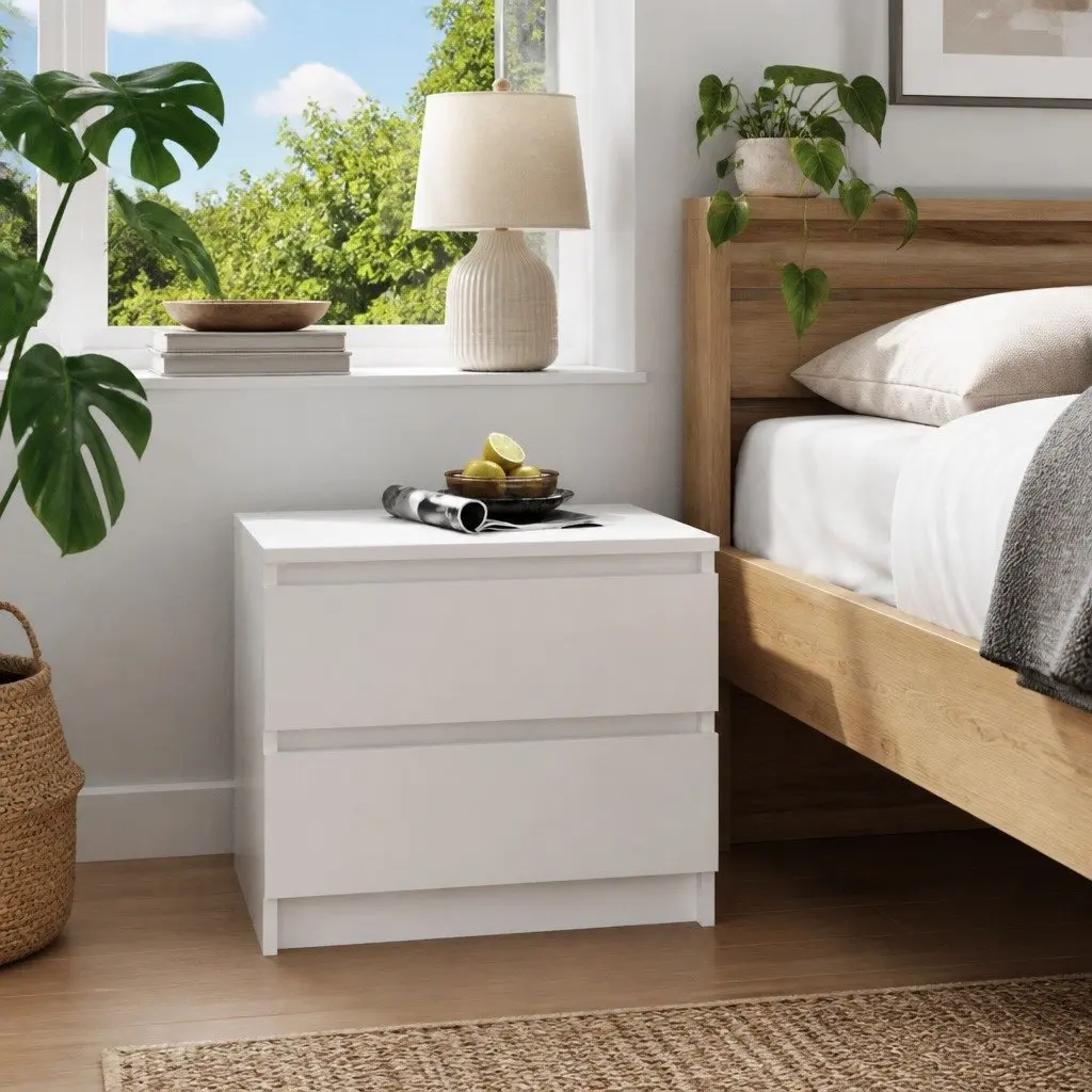 White Bedside Table 50x39x43.5 cm with Drawers