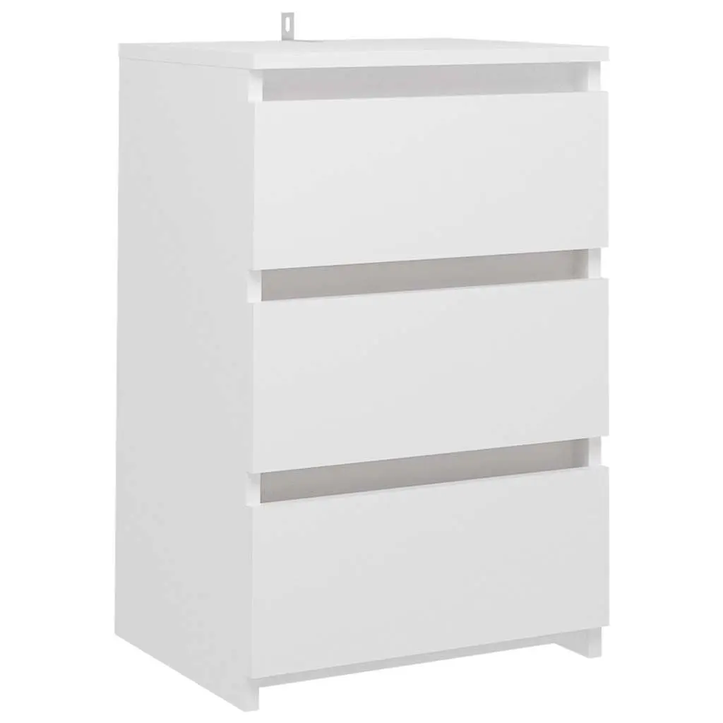 White Bedside Table with 3 Durable Drawers