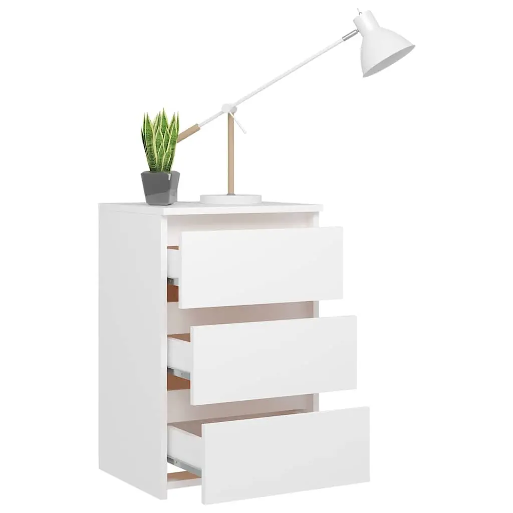 White Bedside Table with 3 Durable Drawers