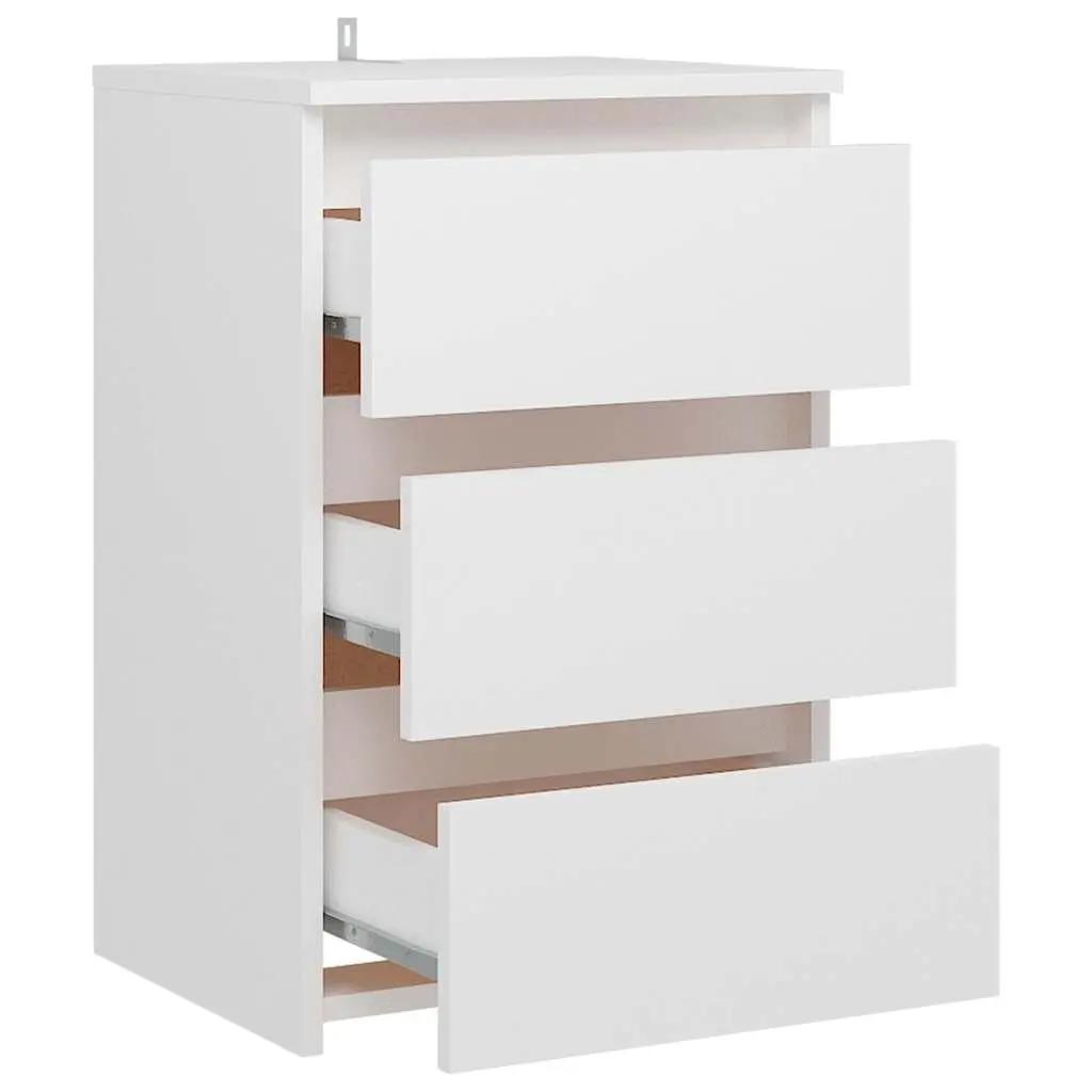 White Bedside Table with 3 Durable Drawers