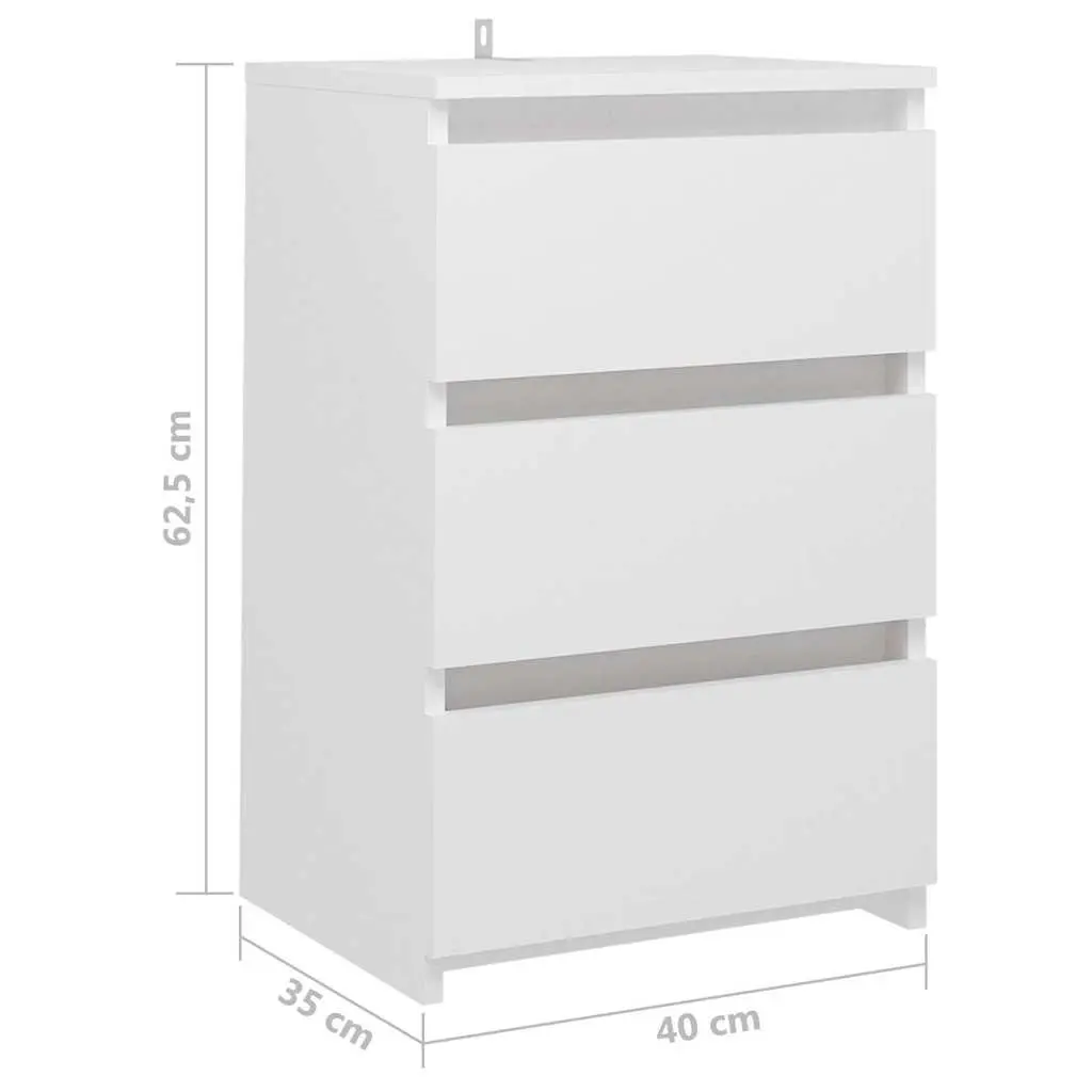 White Bedside Table with 3 Durable Drawers