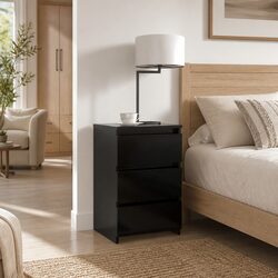 Durable Black Bedside Table with 3 Drawers 40x35x62.5 cm