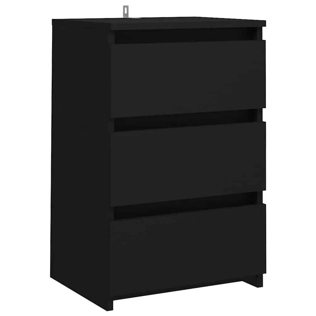 Bedside Table Engineered Wood Black 40x35x62.5 cm 3 Drawers Storage