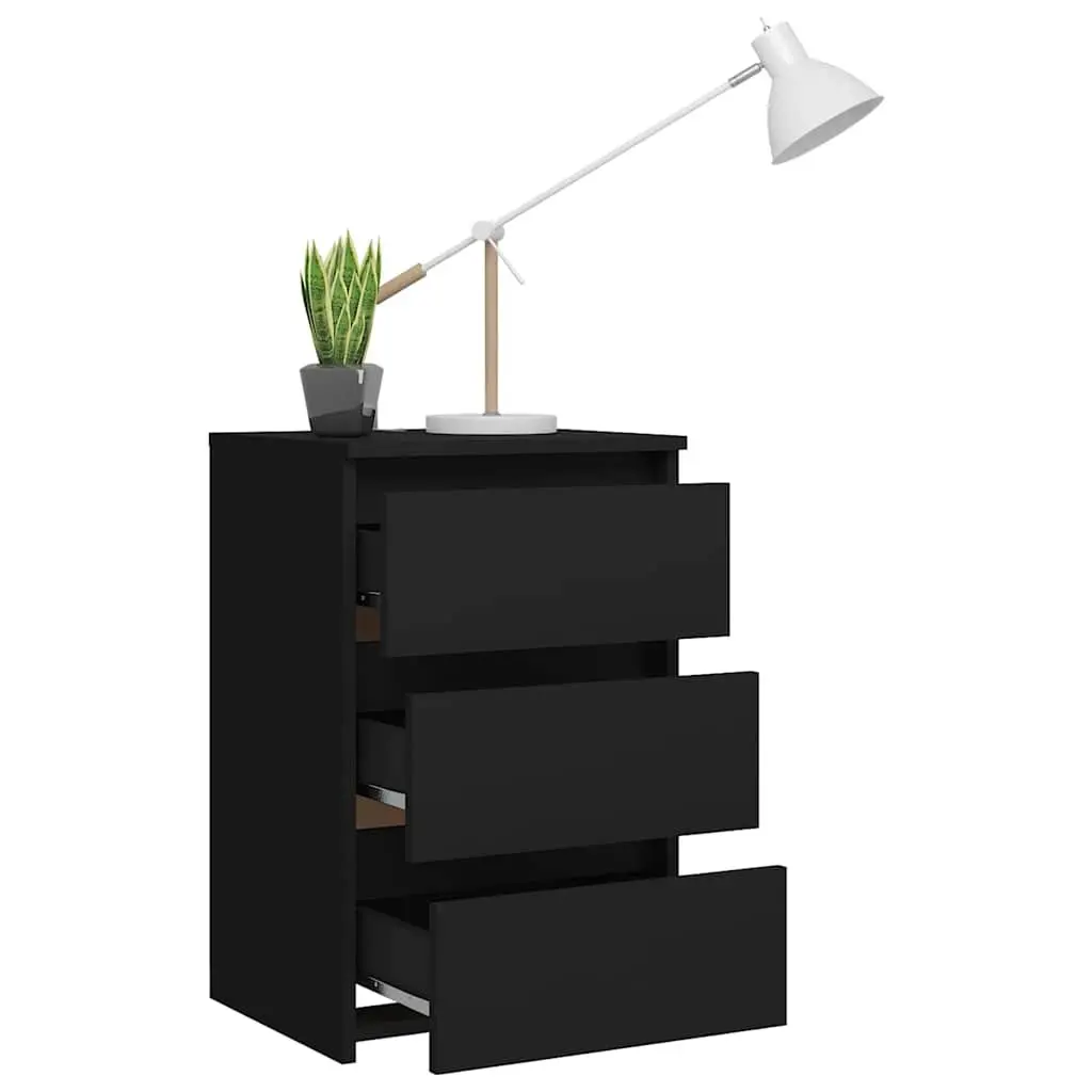 Bedside Table Engineered Wood Black 40x35x62.5 cm 3 Drawers Storage