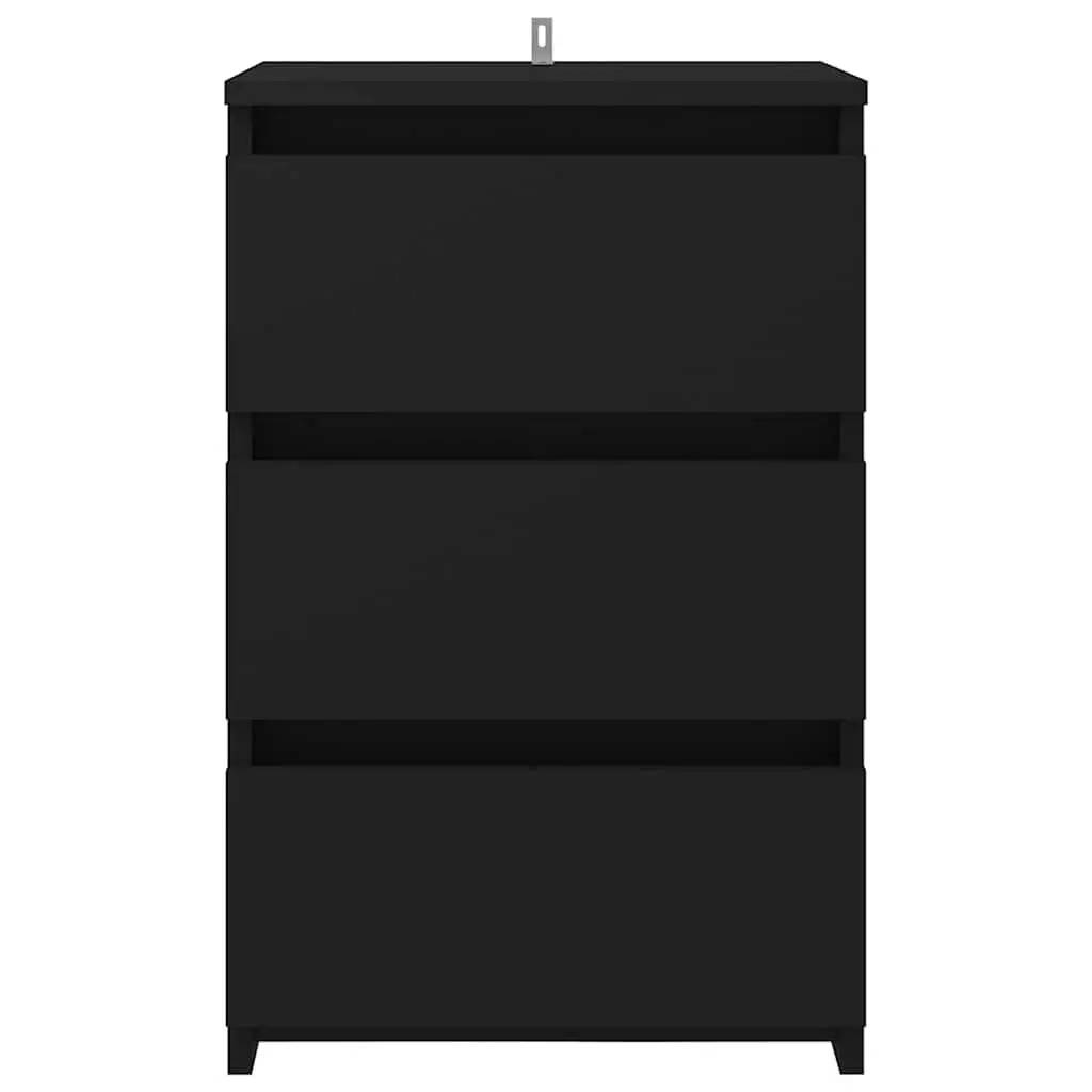 Bedside Table Engineered Wood Black 40x35x62.5 cm 3 Drawers Storage