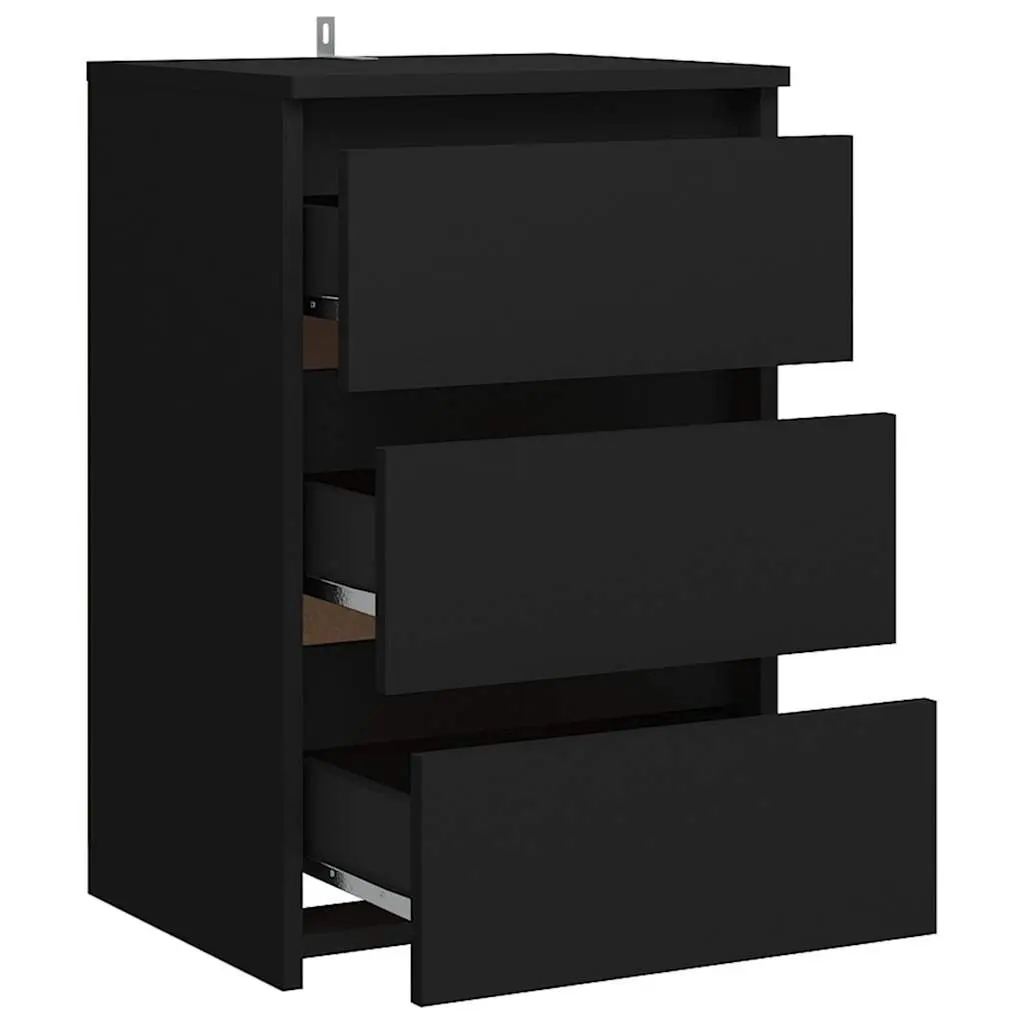 Bedside Table Engineered Wood Black 40x35x62.5 cm 3 Drawers Storage