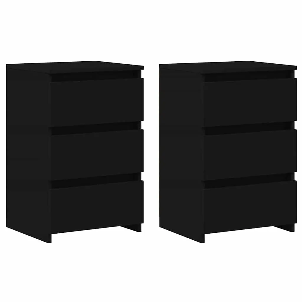 Black Bedside Table Set with Three Drawers
