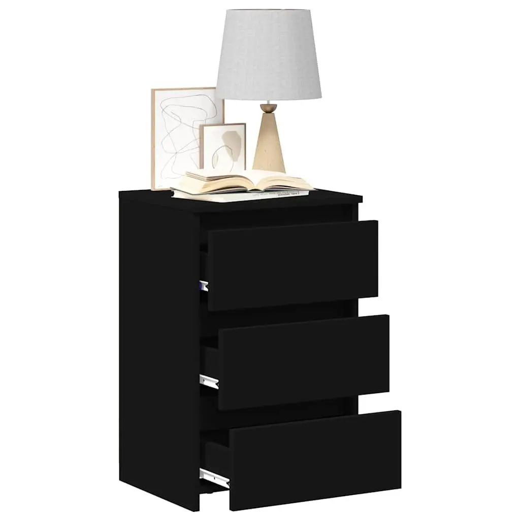 Black Bedside Table Set with Three Drawers
