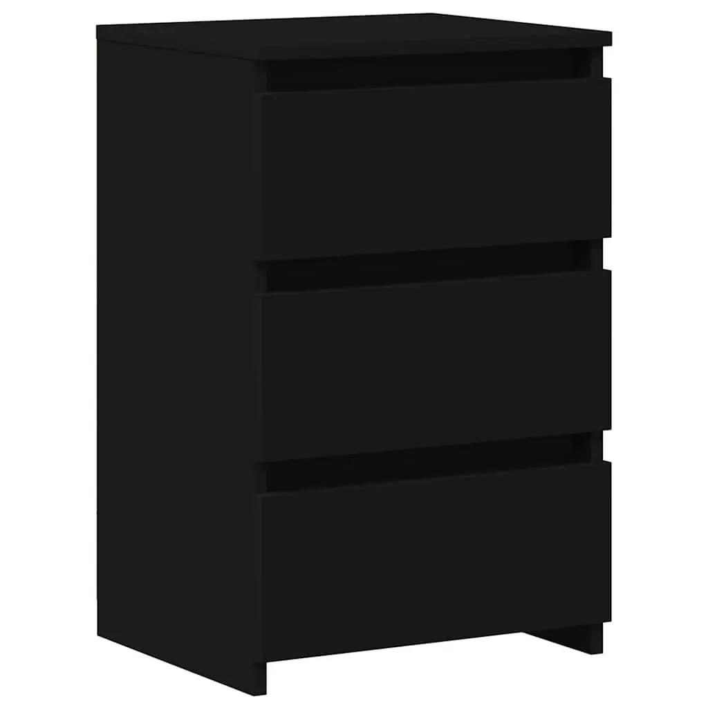 Black Bedside Table Set with Three Drawers