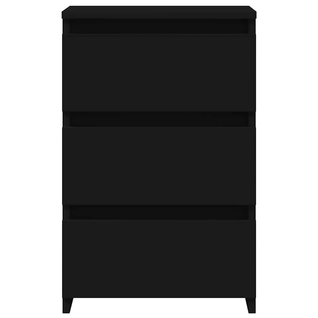Black Bedside Table Set with Three Drawers
