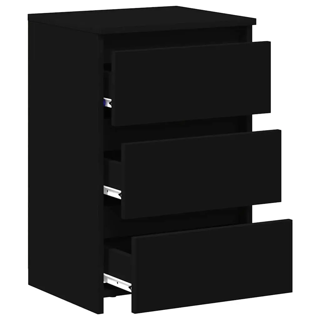 Black Bedside Table Set with Three Drawers