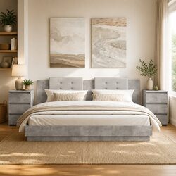 Durable Grey Bedside Tables with Ample Storage - 2 pcs