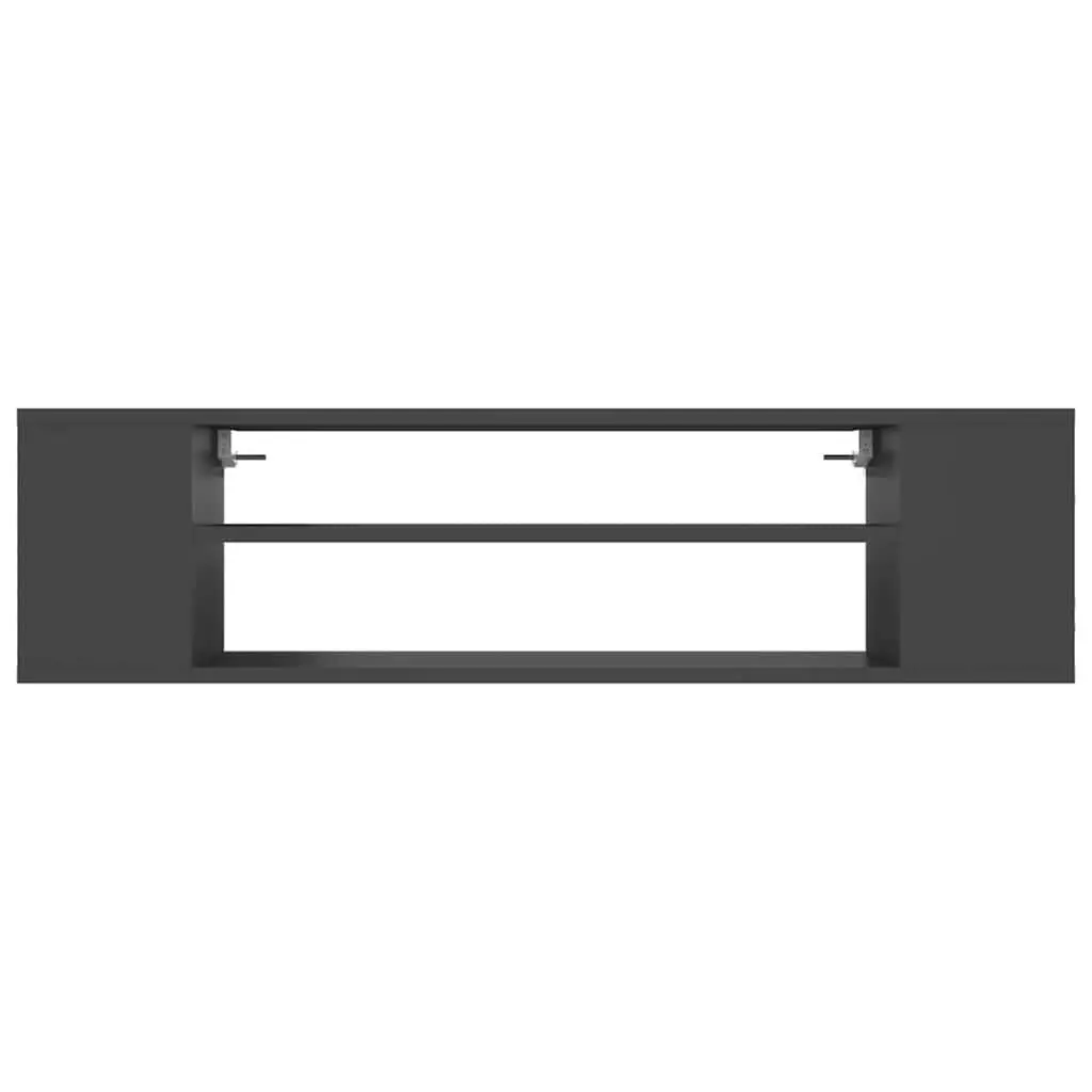 Grey Wall-Mounted TV Cabinet with Open Compartments