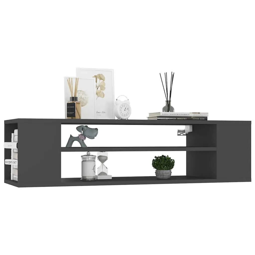 Grey Wall-Mounted TV Cabinet with Open Compartments