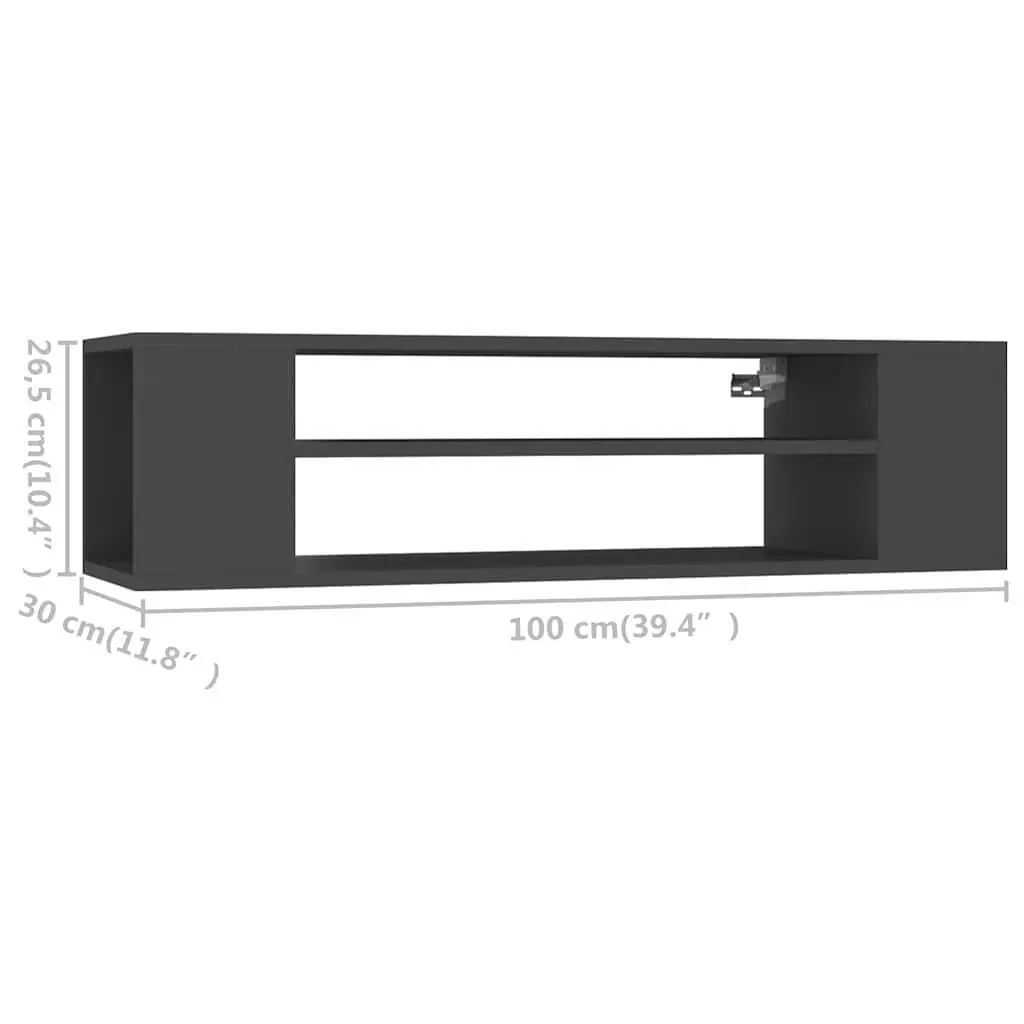 Grey Wall-Mounted TV Cabinet with Open Compartments