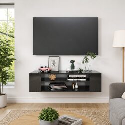 High Gloss Black Wall-Mounted TV Cabinet for Living Rooms