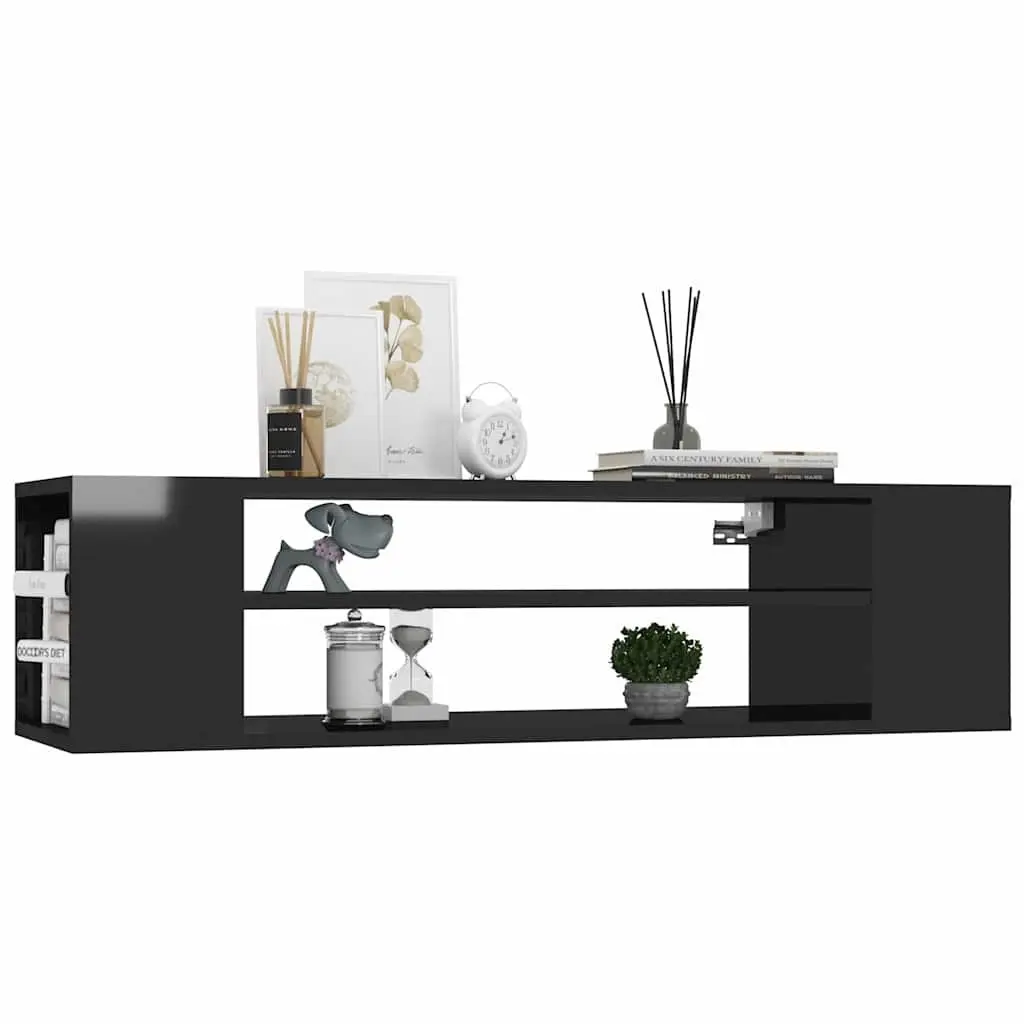 High Gloss Black Wall-Mounted TV Cabinet for Living Rooms