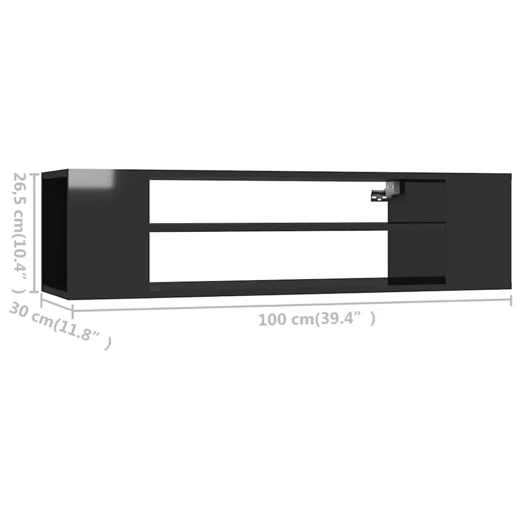 High Gloss Black Wall-Mounted TV Cabinet for Living Rooms