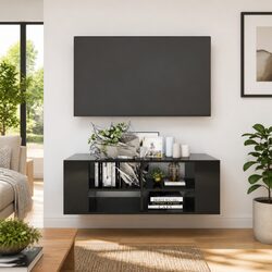 High Gloss Black Wall-Mounted TV Cabinet Storage Unit