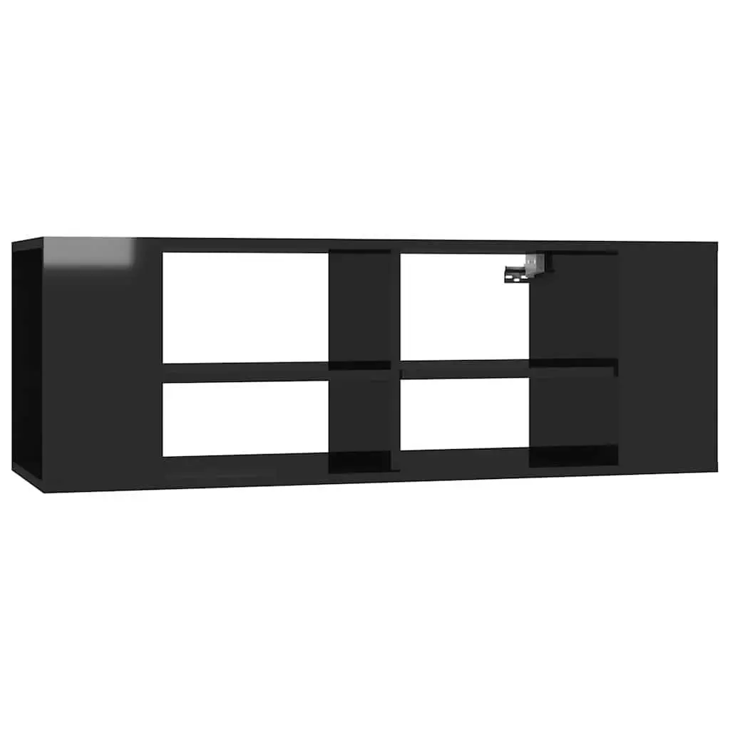 High Gloss Black Wall-Mounted TV Cabinet Storage Unit