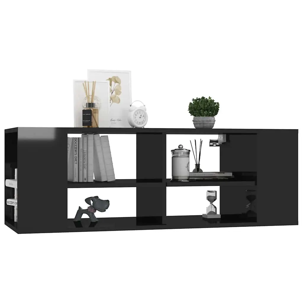 High Gloss Black Wall-Mounted TV Cabinet Storage Unit