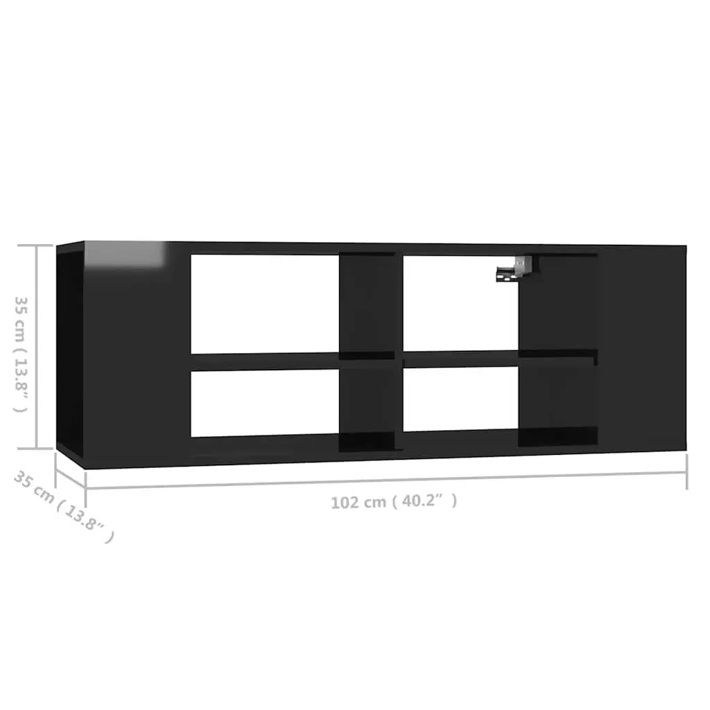 High Gloss Black Wall-Mounted TV Cabinet Storage Unit