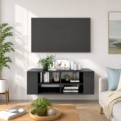 Wall-Mounted TV Cabinet Grey High Gloss Storage Unit Shelving Display Stand