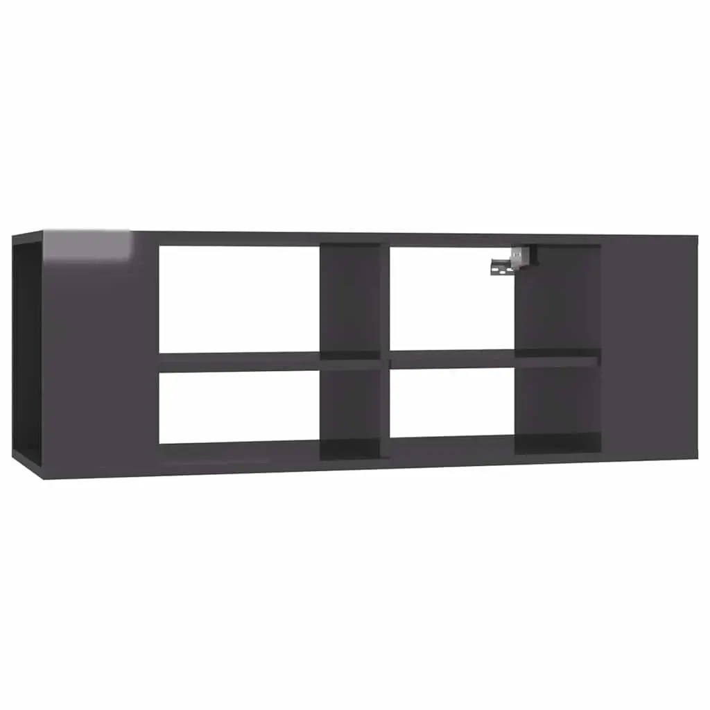 High Gloss Grey Wall-Mounted TV Cabinet with Adjustable Shelves