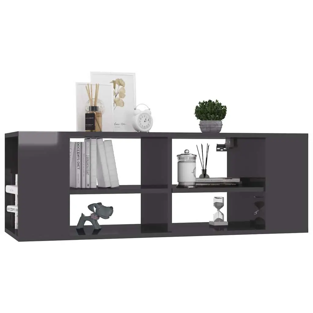 High Gloss Grey Wall-Mounted TV Cabinet with Adjustable Shelves