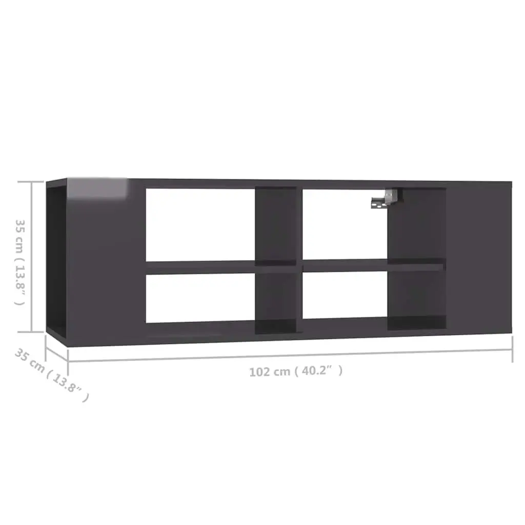 High Gloss Grey Wall-Mounted TV Cabinet with Adjustable Shelves