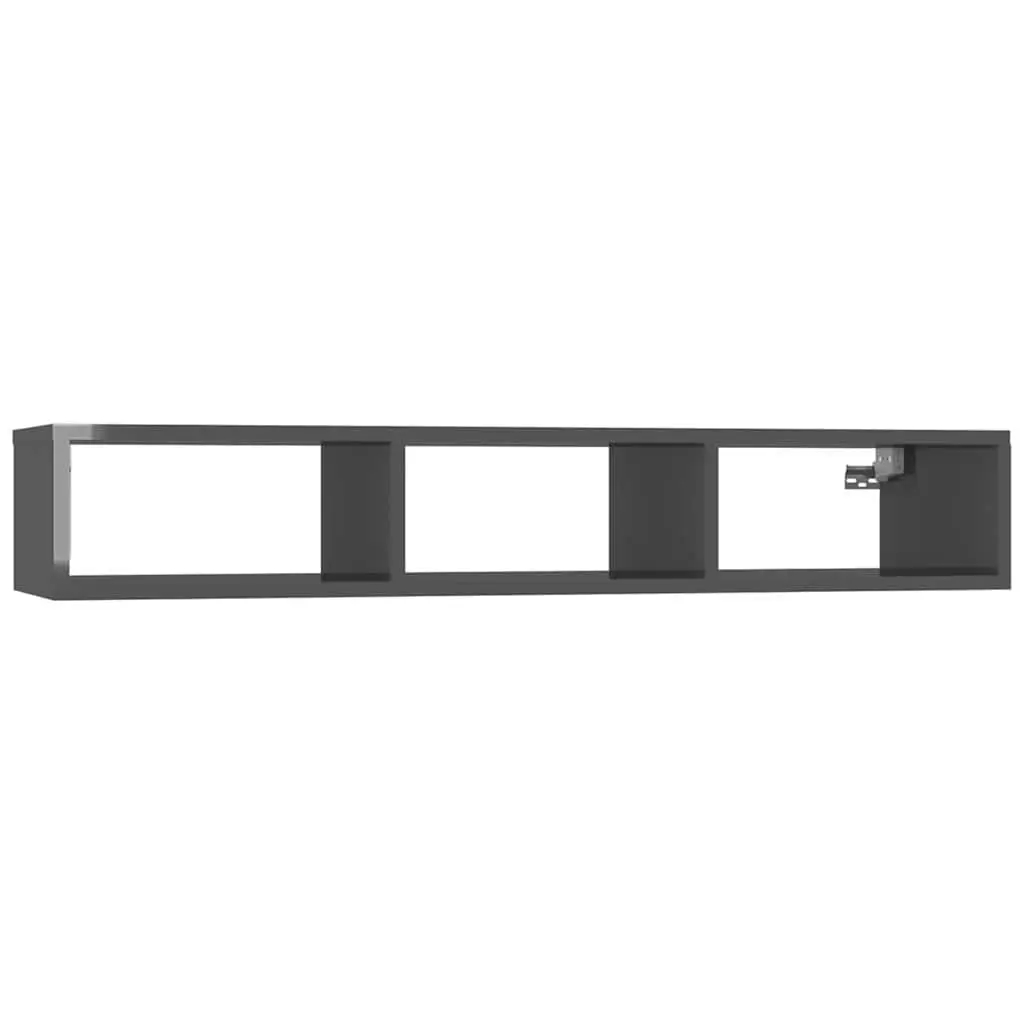 Grey High Gloss Wall Shelf with 3 Compartments