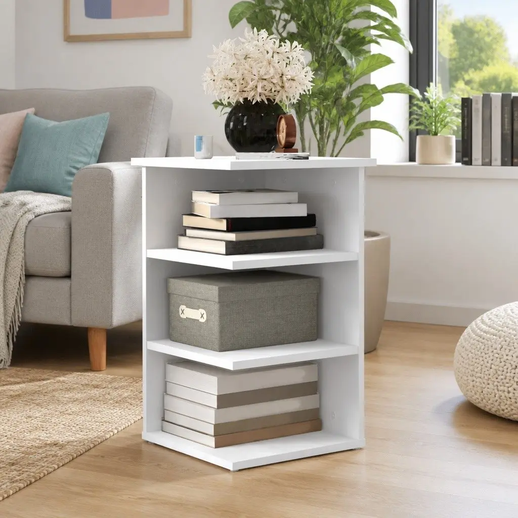 Engineered Wood White Side Cabinet with 3 Shelves