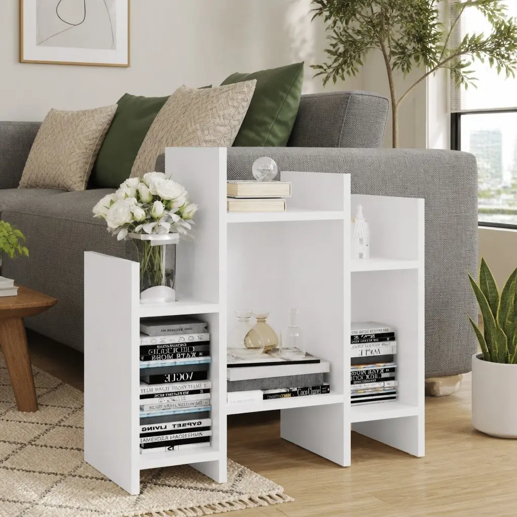White Storage Side Cabinet with 6 Shelves