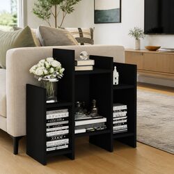 Black Engineered Wood Side Cabinet with 6 Shelves