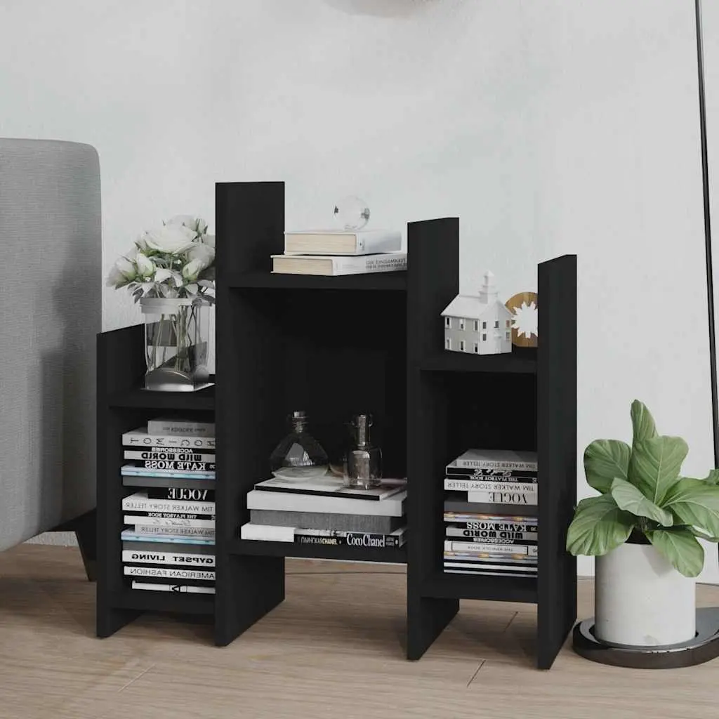 Black Engineered Wood Side Cabinet with 6 Shelves