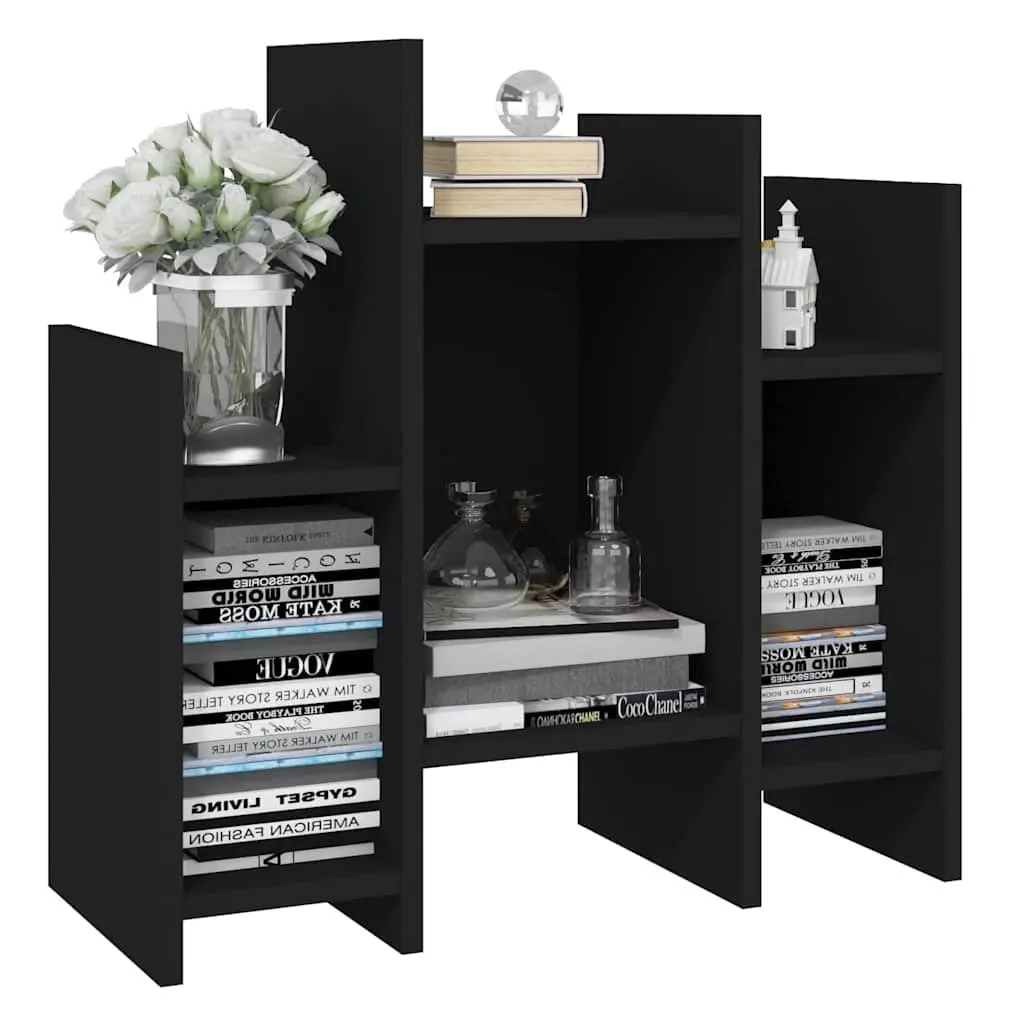 Black Engineered Wood Side Cabinet with 6 Shelves