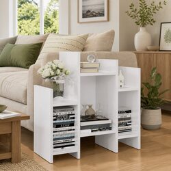 High Gloss White Side Cabinet with 6 Shelves