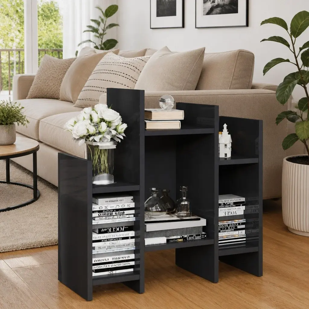 Grey Side Cabinet with 6 Shelves for Storage