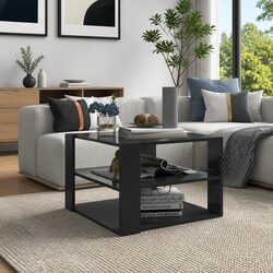 Stylish Grey Coffee Table with Storage Shelf - 60x60x40 cm