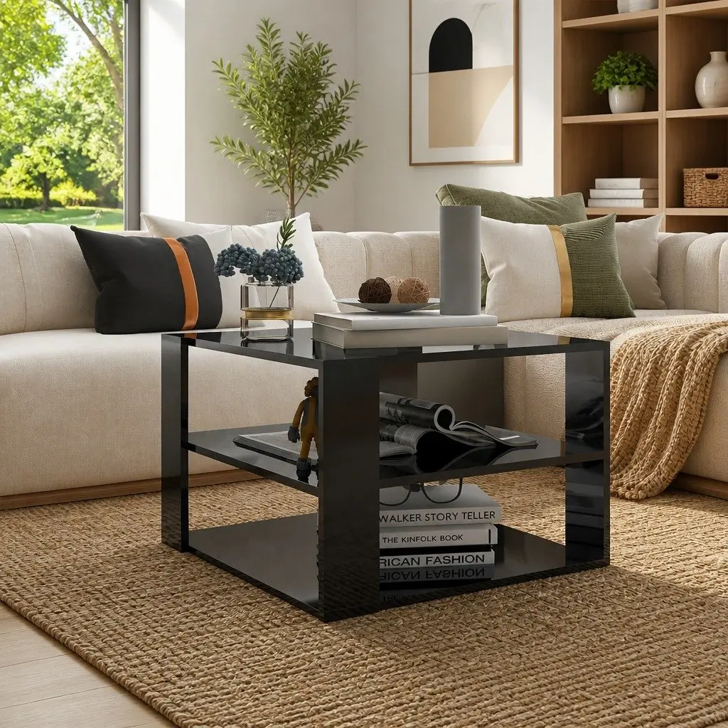 Grey Coffee Table with Storage Shelf