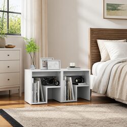 White Engineered Wood Bedside Table Nightstand 2 Pack