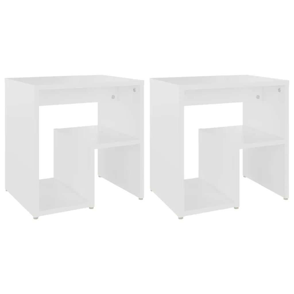 White Engineered Wood Bedside Table Nightstand 2 Pack