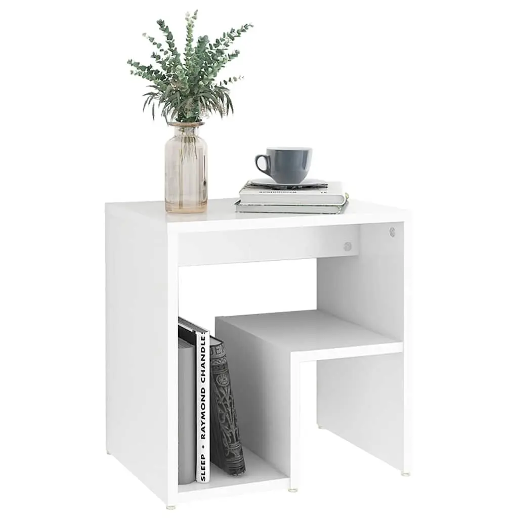 White Engineered Wood Bedside Table Nightstand 2 Pack