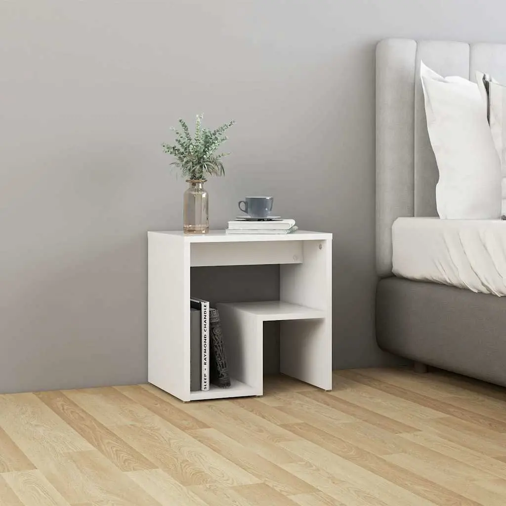 White Engineered Wood Bedside Table Nightstand 2 Pack