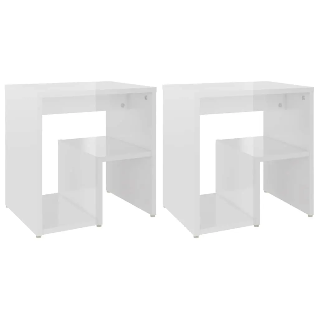 Bedside Tables 2 pcs White High Gloss Nightstand Cabinet Storage Shelf Bedroom