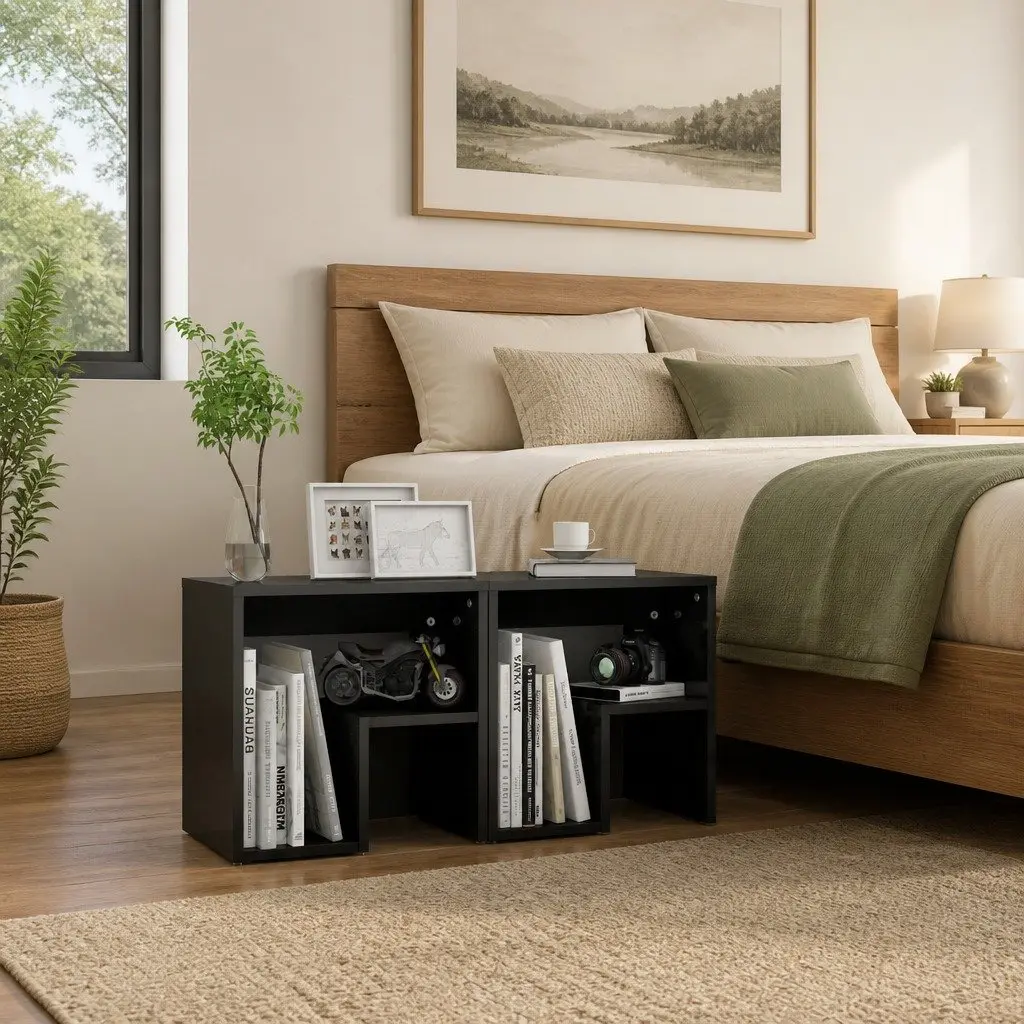 High Gloss Grey Bedside Tables 2 pc Set 40x30x40 cm