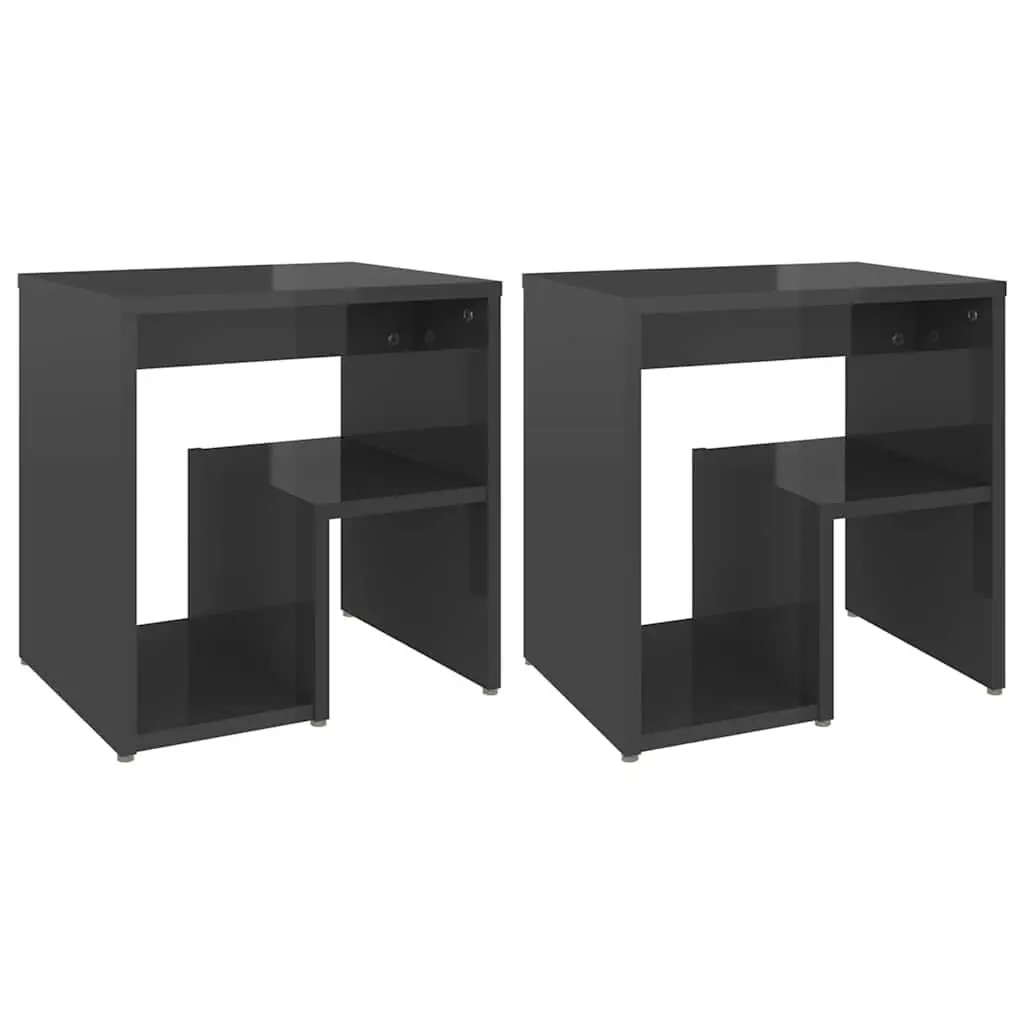 High Gloss Grey Bedside Tables 2 pc Set 40x30x40 cm