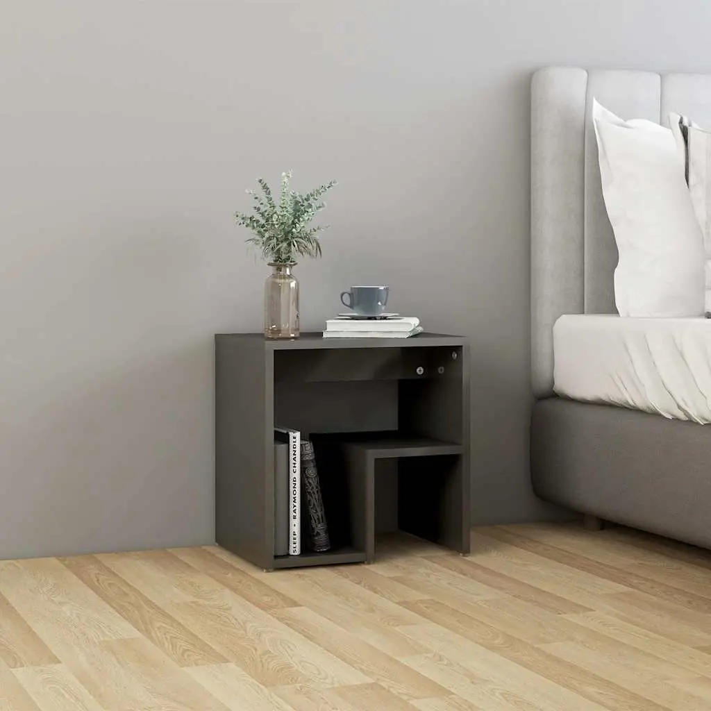 High Gloss Grey Bedside Tables 2 pc Set 40x30x40 cm