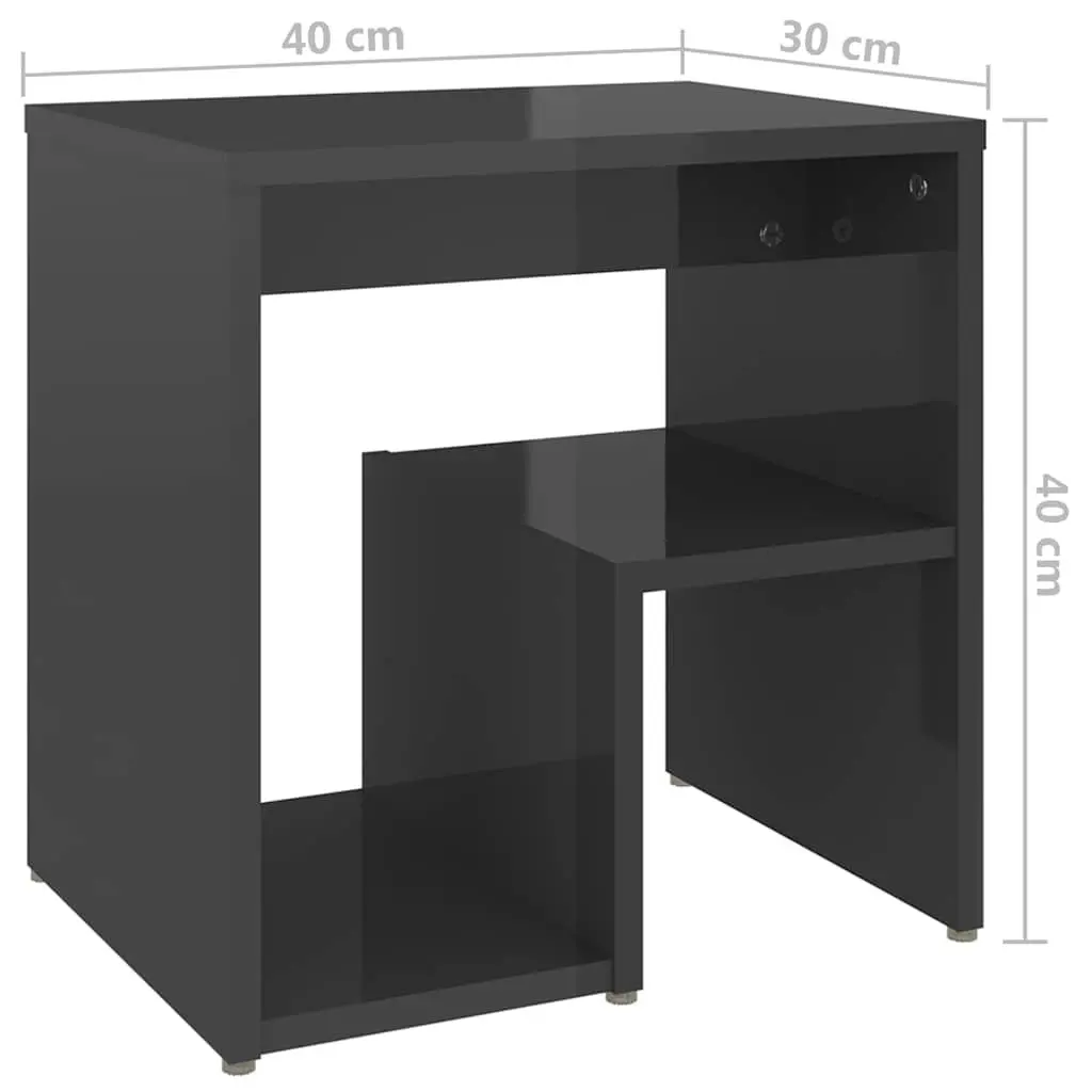 High Gloss Grey Bedside Tables 2 pc Set 40x30x40 cm