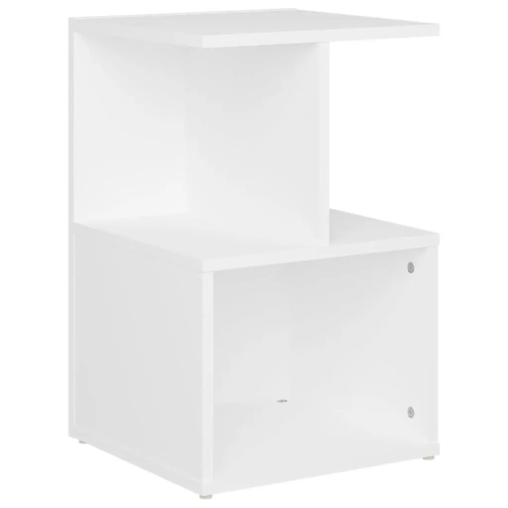 White Bedside Cabinet with Open Storage Compartments